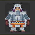 Man In 3D Pixel Style Silver Armor With Red Gloves And Orange Pants