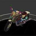 Cream and Black Motorcycle on Circular Display Platform with Handlebars and Seat