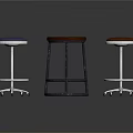 Three Stylish Bar Stools With Leather Seats And Metal Legs In Blue Brown Colors