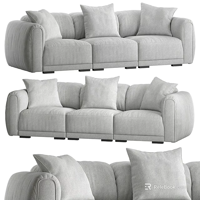 Modern Light Gray Three Seater Sofa With Plush Cushions And Padded Arms 3d model 