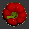 Fresh Shiny Red Bell Pepper With Green Stem On Dark Background