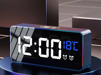 Modern Digital Clock With Glass Panel And Time Temperature 3d model