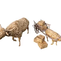 Rustic Style Garden Ornaments Crafted from Straw with Cows Cart and Blocks