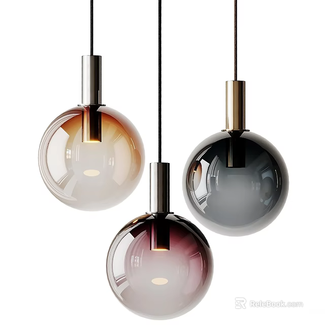 Elegant Modern Spherical Pendant Lights With Gradient Colors And Metal Accents 3d model 