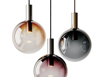 Elegant Modern Spherical Pendant Lights With Gradient Colors And Metal Accents 3d model