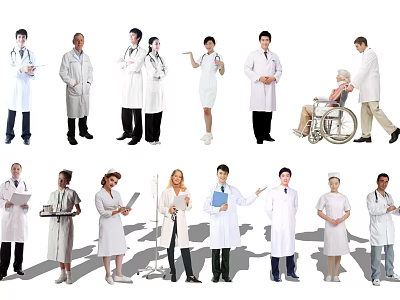 Group of Medical Professionals in White Coats with Documents Assisting Patient in Wheelchair 3d model