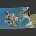 Detailed 3D Terrain Model Featuring Island Ocean Beach and Cliff