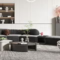 Modern Living Room With Gray Sofa Brown Chair Coffee Table Hanging Chandelier And Herringbone Rug