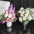 Elegant Marble Vase With Gold Base Holding Pink Roses White Peonies And Green Leaves