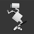 Futuristic White Robot Character With Blue Display Eyes And Mechanical Arm In Dark Background