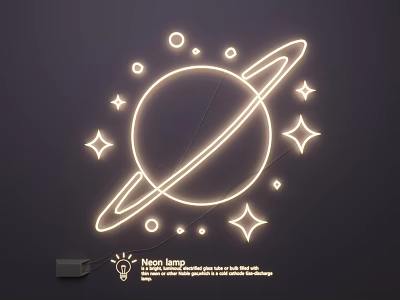 Decorative Neon Lamp With Planetary Ring And Star Patterns For Room Decoration 3d model