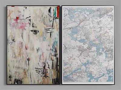Two Abstract Paintings With Colorful Textures And Modern Wall Art Design 3d model