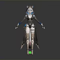 Game And Movie Character With Cat Ear Gray White Sci Fi Outfit Glowing Green Accents