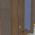 Classic Wooden Wardrobe Design With Decorative Striped Panels Gold Handles And Open Shelves