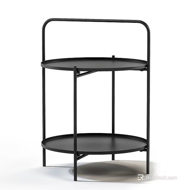 Modern Black Two Tier Round Side Table With Metal Frame For Living Room Home Decor 3d model 