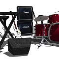 Musical Instruments Collection Featuring Red Drum Set White Guitar And Marshall Amplifiers