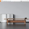 Minimalist Wooden Bench With Open Book And Camera Against Gray Wall Wooden Floor