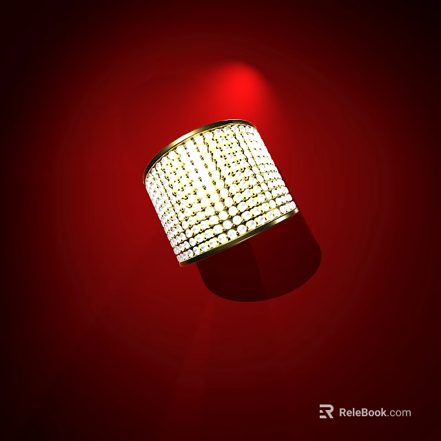Sparkling Luxury Cylindrical Diamond Encrusted Jewelry With Golden Border Under Spotlight On Red Background 3d model 