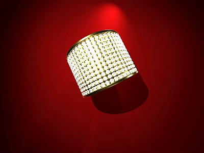 Sparkling Luxury Cylindrical Diamond Encrusted Jewelry With Golden Border Under Spotlight On Red Background 3d model