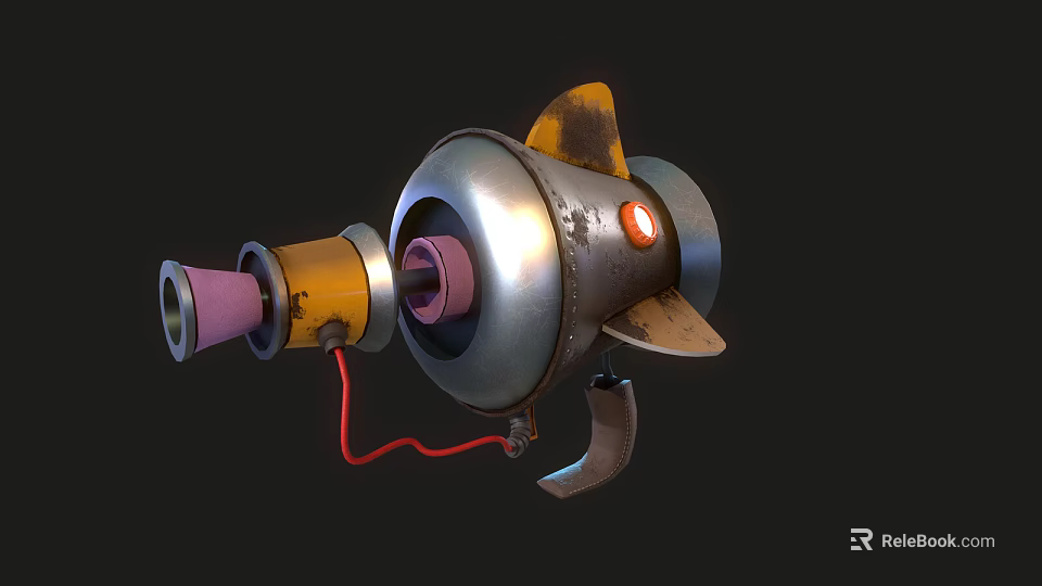 Futuristic Sci Fi Weapon With Metallic Barrel Yellow Grip Red Cable And Silver Body 3d model 