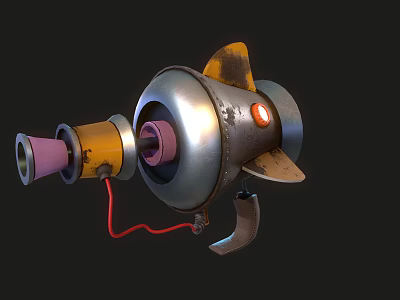 Futuristic Sci Fi Weapon With Metallic Barrel Yellow Grip Red Cable And Silver Body 3d model