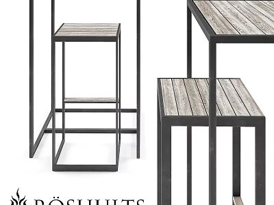 Modern Table and Chair Set with Wooden Tabletop and Black Metal Frame 3d model