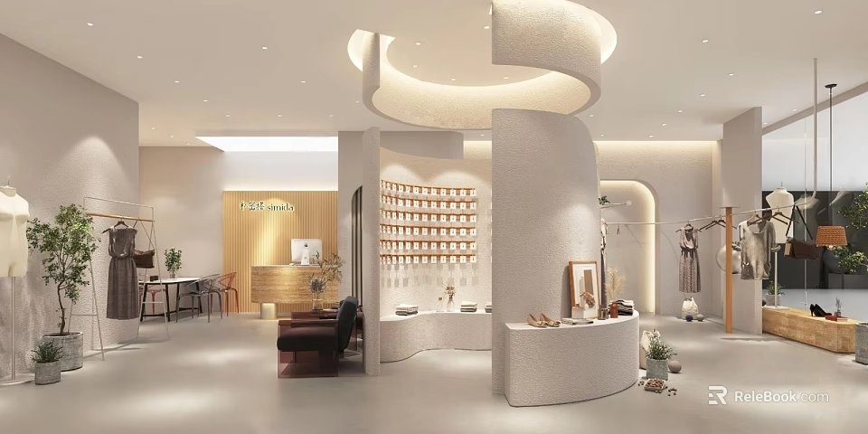 Elegant Clothing Store Interior With Modern Display Racks And Soft Decorative Lighting 3d model 
