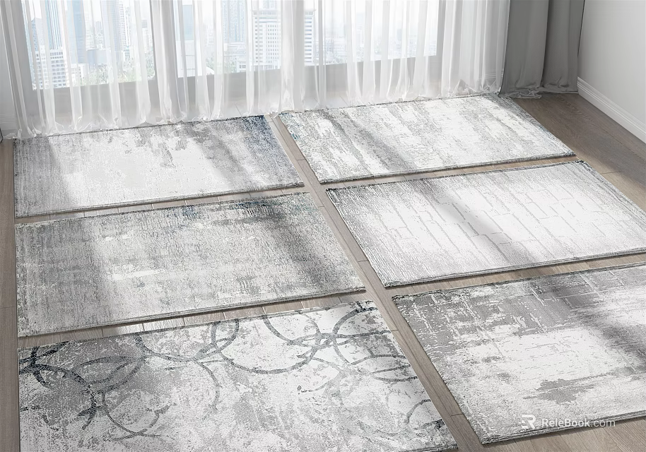 Modern Square Rugs With Abstract Gray Patterns For Bright Living Room 3d model