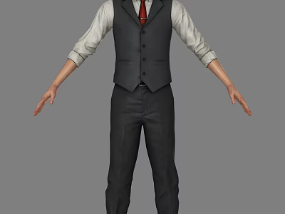 Business Man Wearing Dark Vest White Shirt Red Tie and Black Pants with Arms Outstretched 3d model