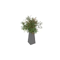 Elegant Decorative Ornament Set With Gray Clay Jar And Green Brown Leaves Plant