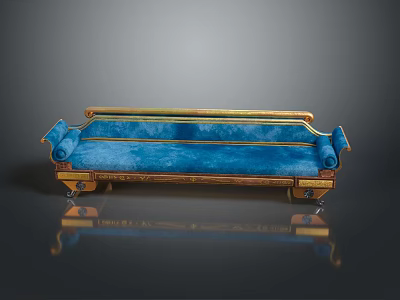 Classic Blue Velvet Sofa With Golden Frame And Rolled Arms Design Details 3d model