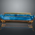 Classic Blue Velvet Sofa With Golden Frame And Rolled Arms Design Details