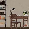 Quiet Ancient Style Desk and Chair Storage Rack 3d model