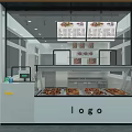 Mall Pizza Shop With Glass Display Counter Fresh Pizzas Cash Register And Menu Screens
