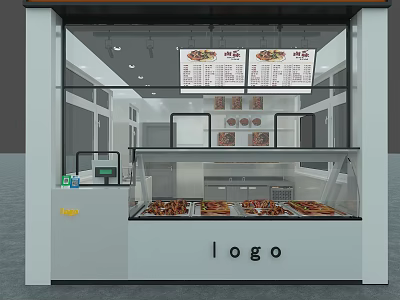 Mall Pizza Shop With Glass Display Counter Fresh Pizzas Cash Register And Menu Screens 3d model