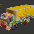 Yellow Enclosed Box Truck with Six Wheels and Shiny Reflective Exterior