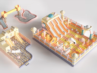 Colorful Kids Playground Equipment With Slides Sandpit Fences And Climbing Structures 3d model