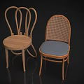 Wooden Leisure Chairs With Curved Rattan Back And Blue Padded Seat Design