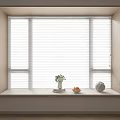 White Window Blinds In Modern Room With Vase Flowers And Fruit Bowl On Sill