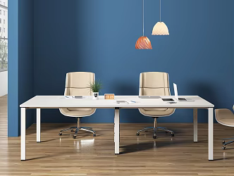Minismal Style Steel Frame Conference Table Office Chair 3d model
