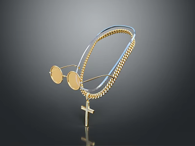 Stylish Gold Chain Necklace With Cross Pendant And Round Decorative Accents 3d model