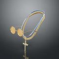 Stylish Gold Chain Necklace With Cross Pendant And Round Decorative Accents