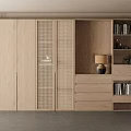 Modern Wooden Bookcase Design With Closed Cabinets Open Shelves Drawers Books And Decorative Lamp