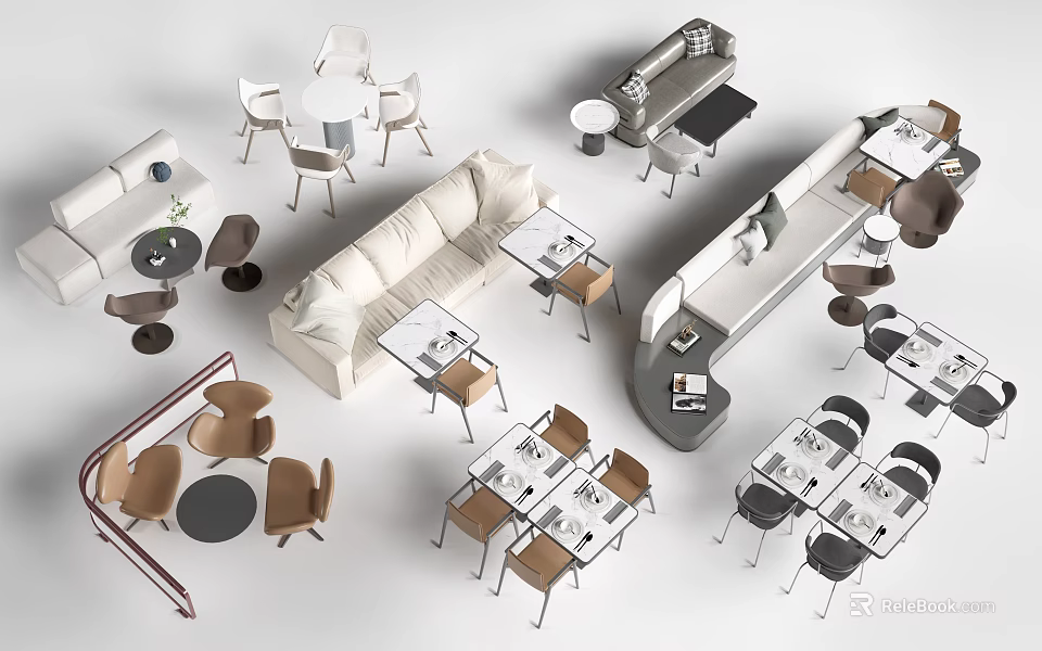 Sectional Sofa With Matching Tables Chairs And Coffee Tables In Modern Interior 3d model 