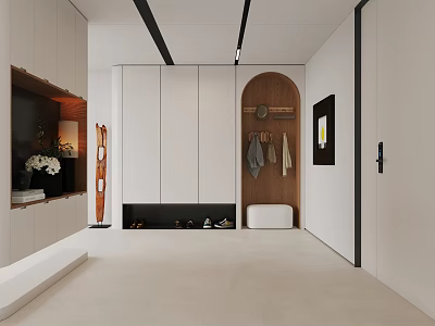 Modern Entryway Hallway Interior Design With Storage Cabinets Shoe Storage Coat Hooks And Decorative Artwork 3d model