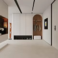 Modern Entryway Hallway Interior Design With Storage Cabinets Shoe Storage Coat Hooks And Decorative Artwork
