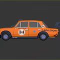 Orange Race Car With Number 34 Blue Rear Spoiler Racing Livery And Sporty Design