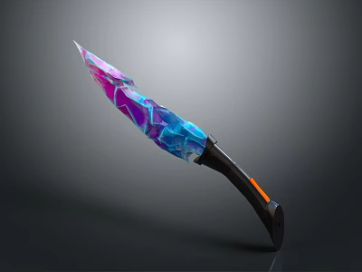 Colorful Crystal Pattern Knife With Black Handle Orange Accent Modern Design Isolated On Gray Background 3d model