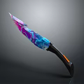 Colorful Crystal Pattern Knife With Black Handle Orange Accent Modern Design Isolated On Gray Background