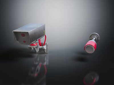 Industrial Metal Equipment With Red Components And Compact Sensing Device 3d model
